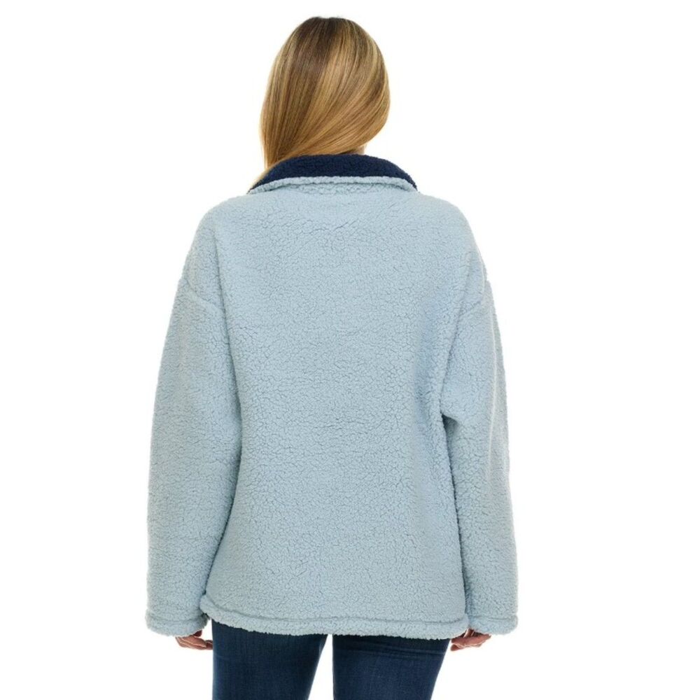 NEW Light Blue Sz XXL Embroidered SNOOPY Soft Sherpa Fleece Cozy Sweater PEANUTS - Picture 3 of 10